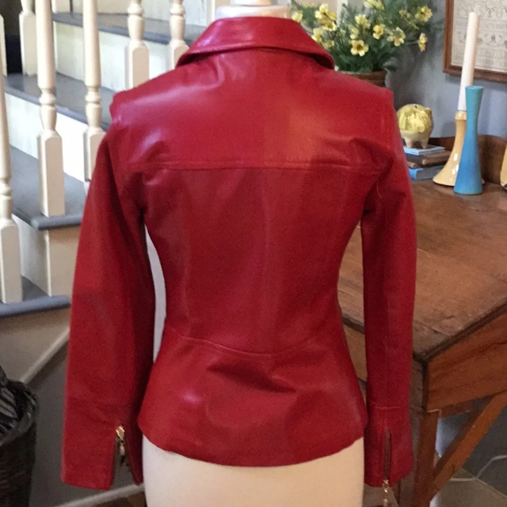 St. John Red Leather Jacket - Picture 4 of 9